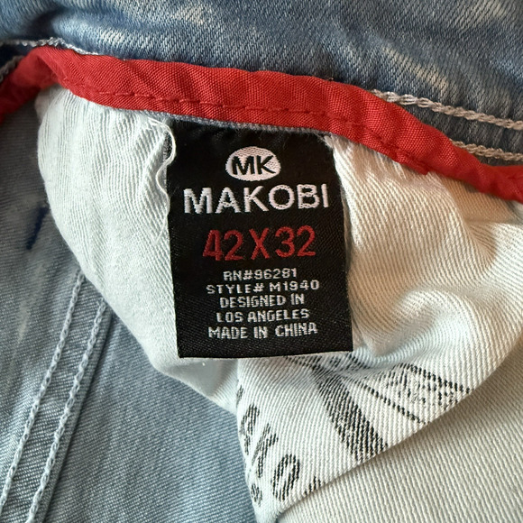 Makobi Jeans Moto Biker Slim Fit Distressed Denim Naxos 42x32 Hip Hop Streetwear - Picture 10 of 15